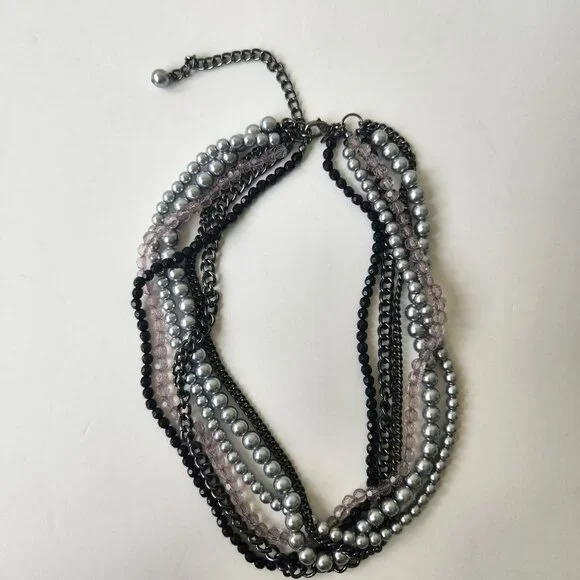 Premier Designs Y2K Multi-Chain Layered Necklace Beads Glam Grunge Rocker Chic - Picture 4 of 7